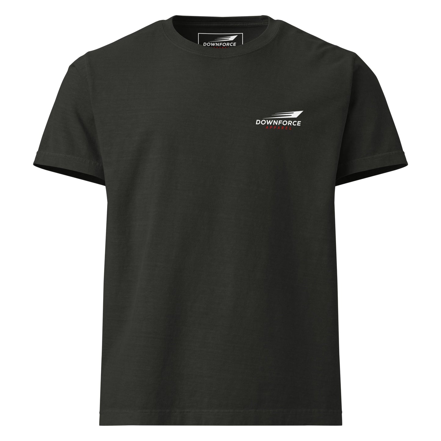 Unisex oversized washed black t-shirt with small graphic logo on chest