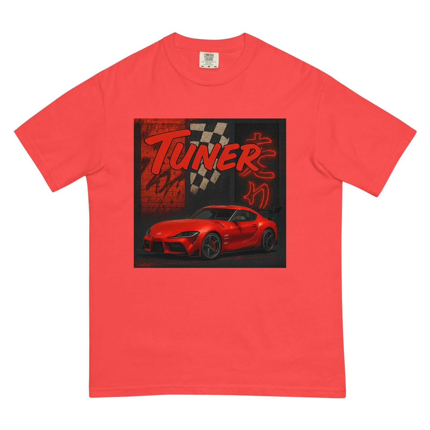 Redline Supra Tuner Tee with red sports car graphic and bold tuner text on red cotton t-shirt