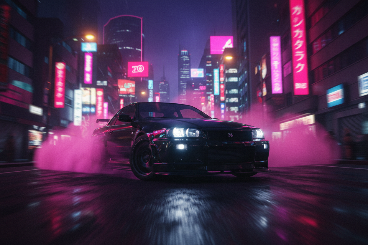 Front view JDM drift scene