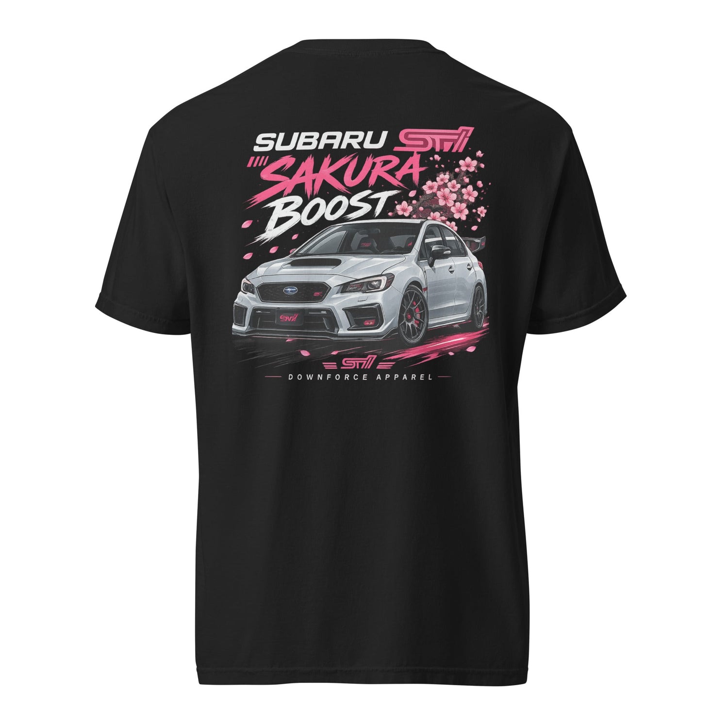 black t-shirt with Subaru STi on back