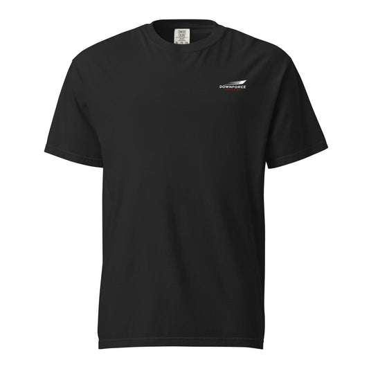 Black t-shirt with downforce apparel logo on chest