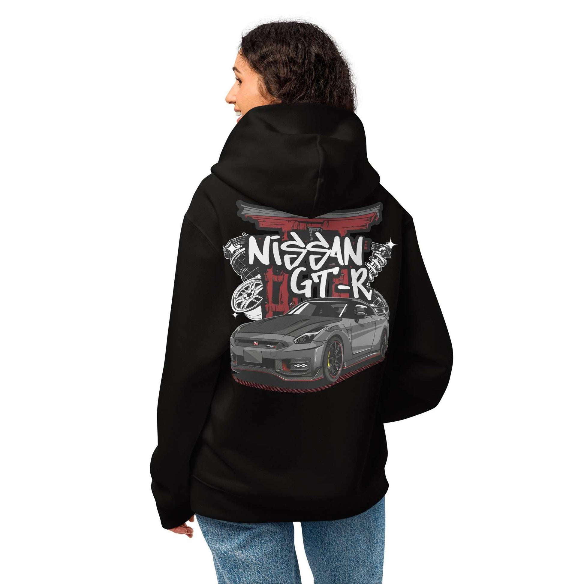 Torii Titan GT-R Hoodie black oversized hoodie with Nissan GT-R graphic and Torii gate design on back