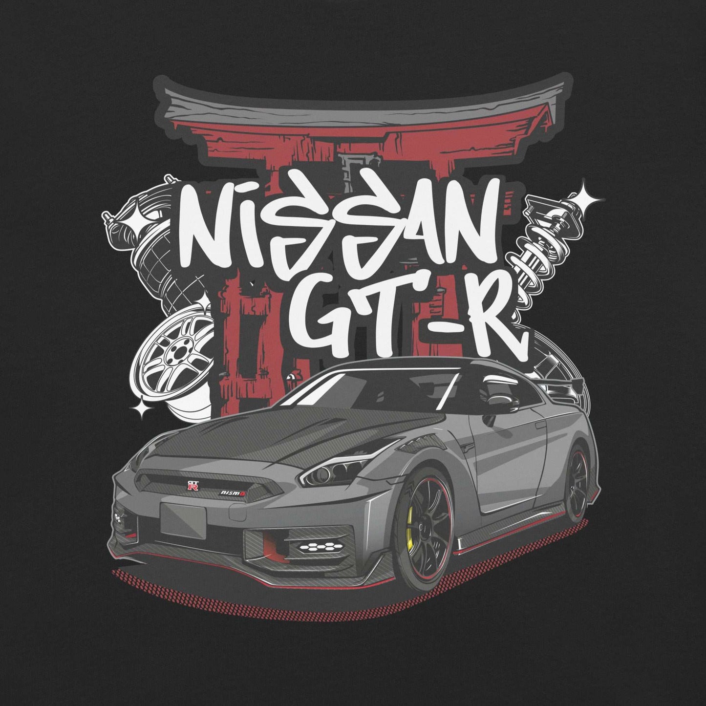 Torii Titan GT-R Tee featuring Nissan GT-R graphic with Torii gate and racing elements in red design
