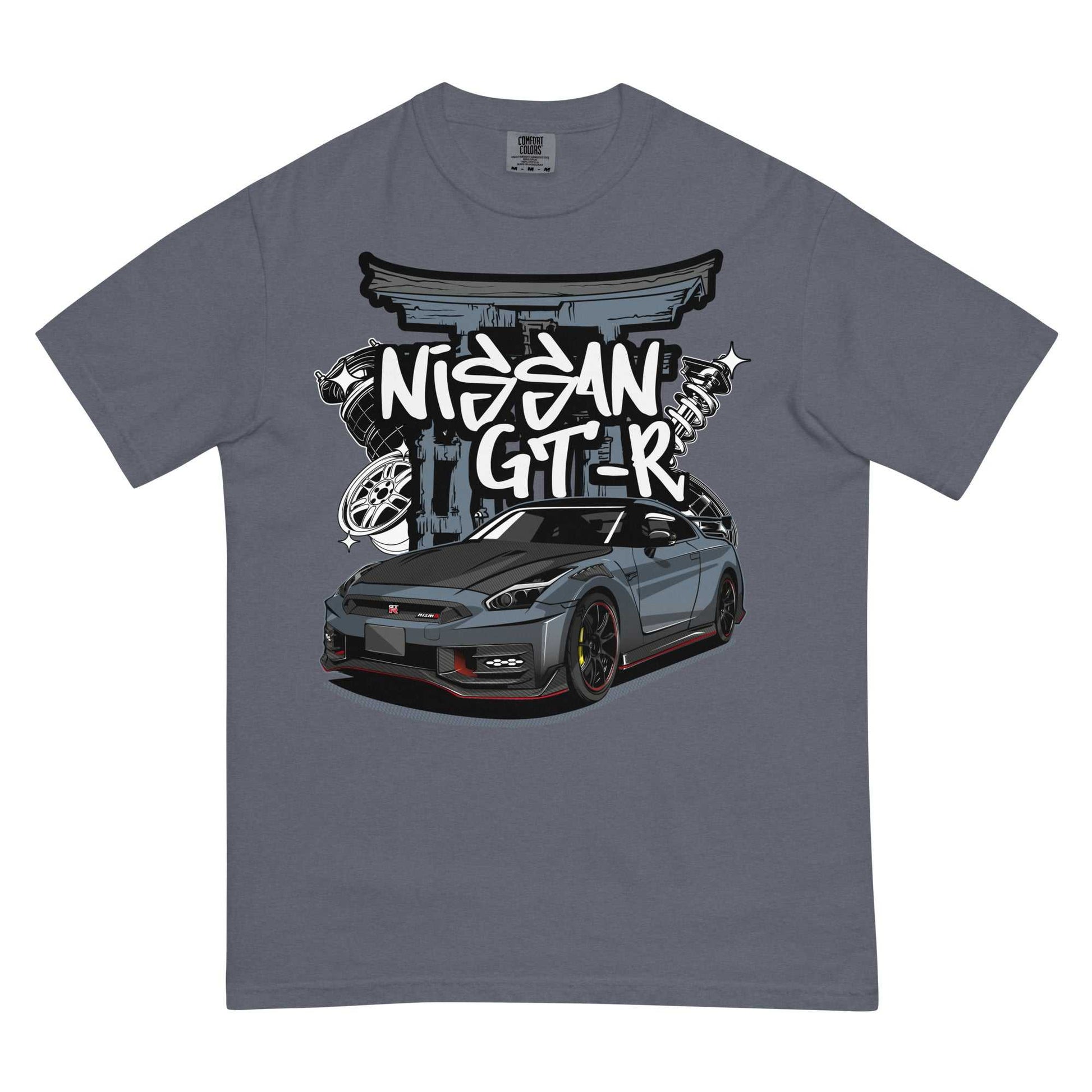 Gray Torii Titan GT-R Tee featuring Nissan GT-R graphic with Torii gate and racing elements