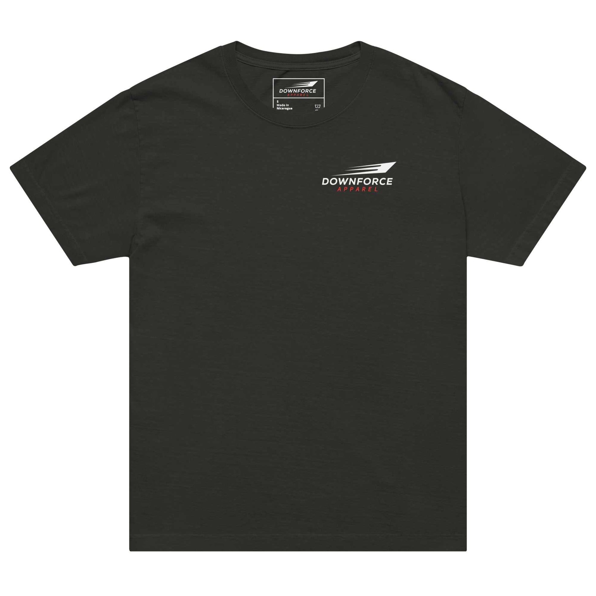 Oversized black heavyweight cotton tee with "Drive Fast Take Chances" vintage design and redline tachometer graphic for motorsport fans